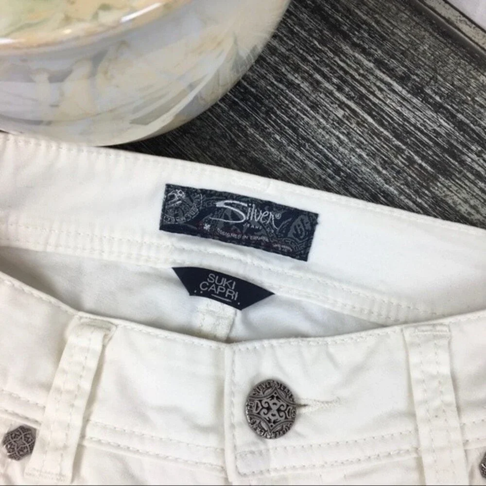 Silver Jeans White Suki Capri Cotton Pants 27 - Picture 7 of 9